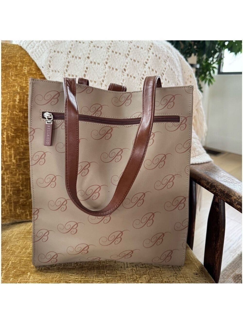 Bellagio Tote Bag Purse Brown Faux Leather